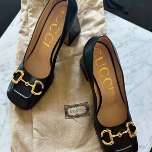Gucci Baby Horsebit Mid Heel Black Pump EU 40
